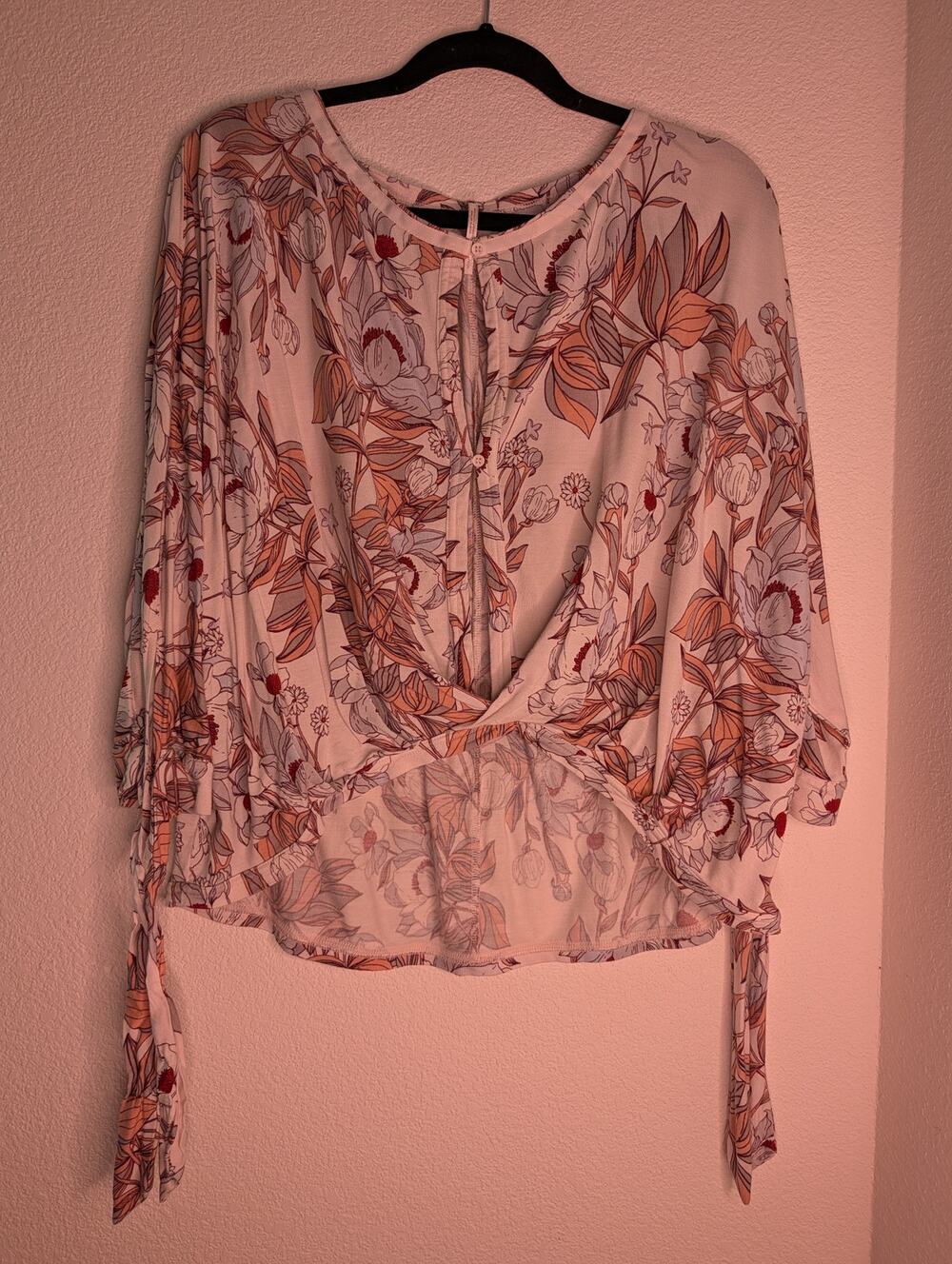 Free People Keepin' On Floral Twist Blouse S Coquette Boho Front Tie Romantic